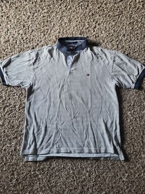 Vintage Tommy Hilfiger Polo Blue Striped Shirt Size XL